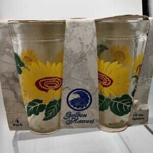Decorated Tumbler Pack - 4 Anchor Glass Container Corp Glasses- Sunflower design